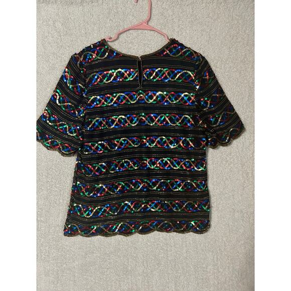 LAURENCE KAZAR Women's Blouse Short Sleeve Sequin Embellished 100% Silk.Size 1X - Picture 5 of 6